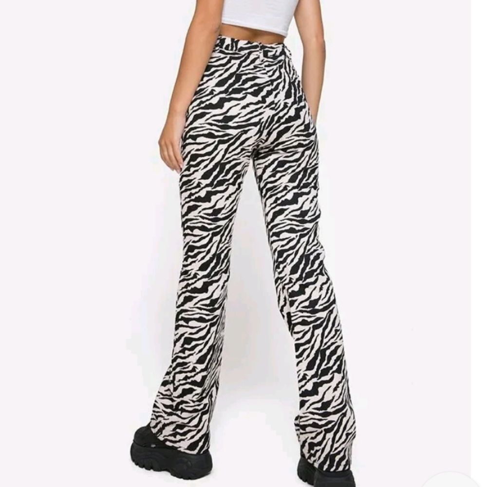 Motel Rocks Zoven Trouser 90s Zebra Print Flare High Waist Pants NWT - Picture 2 of 16